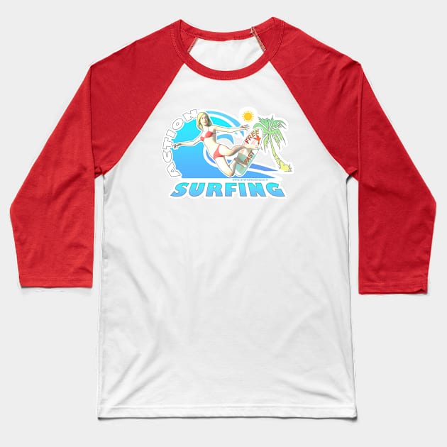 Girl Surfing Fast and Free Baseball T-Shirt by Andrea Matarazzo